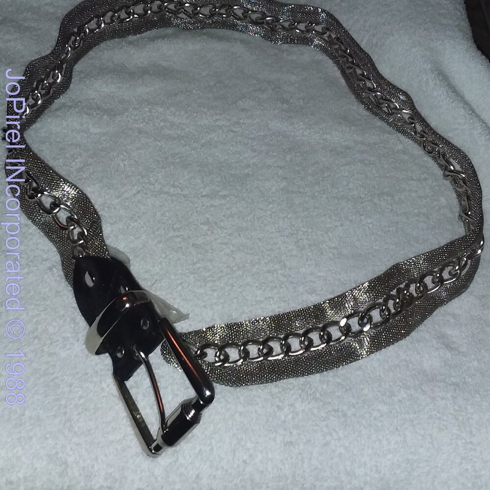 French Silver Metal Mesh Chain Decorated Designer Belt
